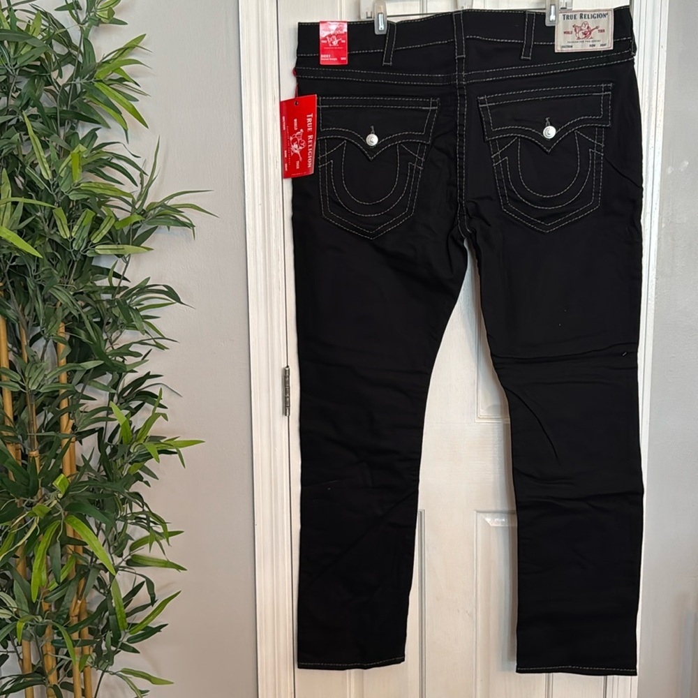 True Religion Men's Straight Jeans - Black with White Stitching - Picture 2 of 9